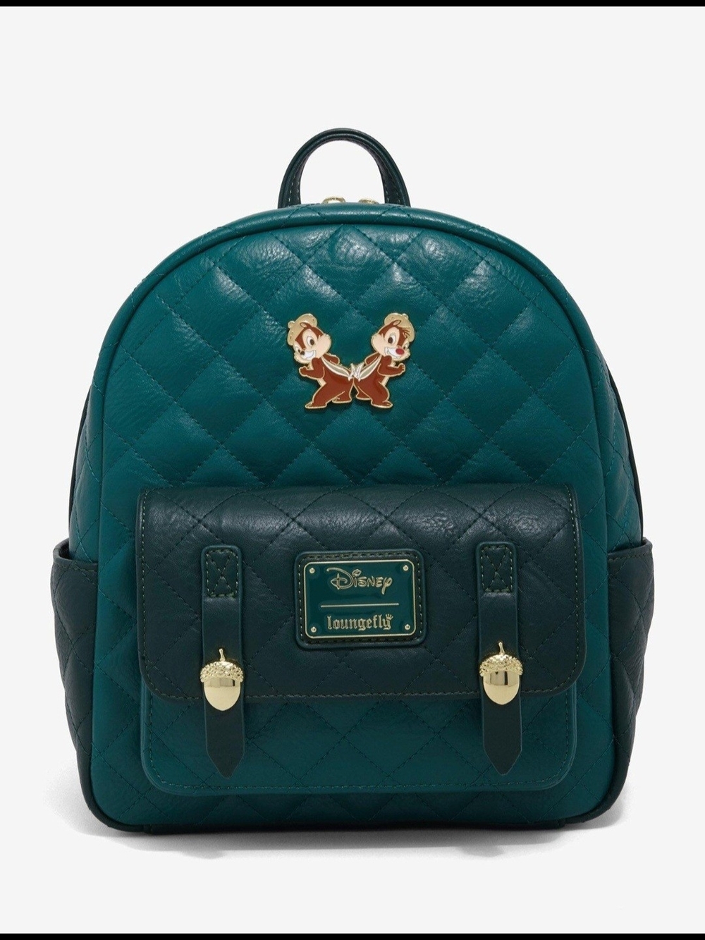 Loungefly Dark Teal Chip 'n' Dale Quilted Mini Backpack with Gold Accents